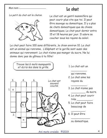 Les ani-mots croisés (2e/3e) - Le chat