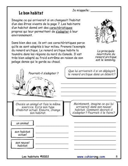 Les habitats - (4e/5e) - Le bon habitat