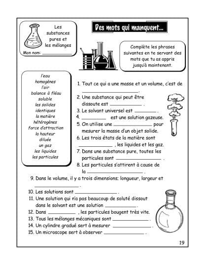 Les substances (7e) - Mots manquants