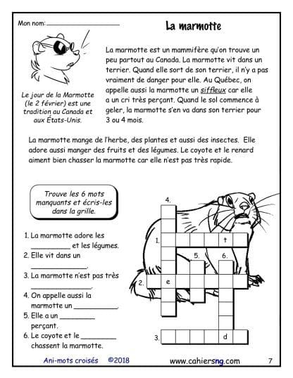 Ani-mots croisés (2e/3e) - La marmotte