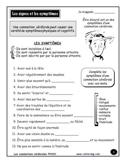 Les commotions cérébrales (7e/8e) - Symptômes