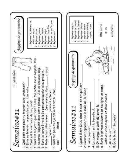 Jogging de grammaire (3e/4e) - Semaine#1