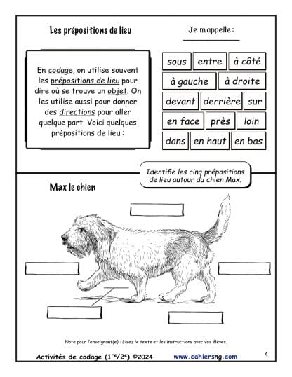 Activités de codage - 1re/2e - Max le chien