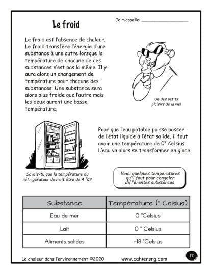 La chaleur dans l'environnement (7e) - Le froid