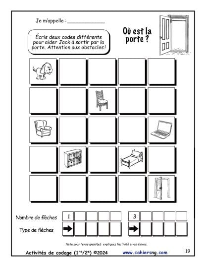 Activités de codage - 1re/2e - La porte