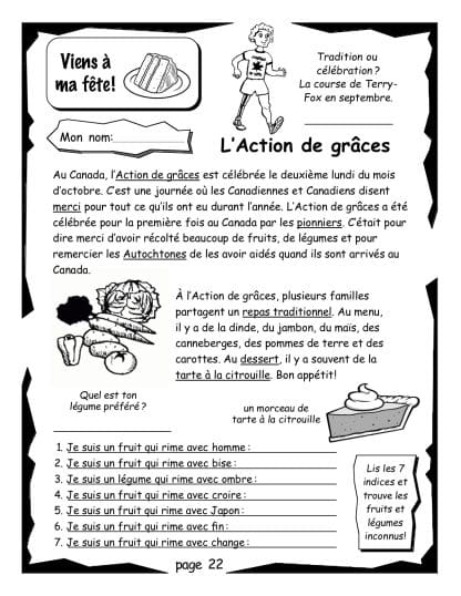 Viens à ma fête - L'Action de grâces