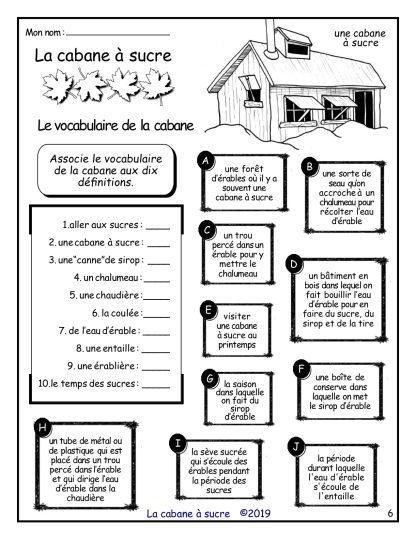 La cabane à sucre - Vocabulaire